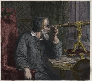 Galileo Galilei og hans teleskop af Unknown artist