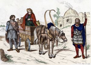 Gallisk bolig, kvinde, bonde, vogn, rig bonde, seletøj - i "" Civile og militære dragter af franskmændene i gennem århundrederne Paris F. Roy 1882 ". af Unknown artist