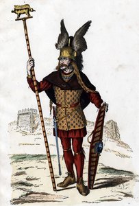 Gallisk leder bærer krigens tegn - i "Franskernes civile og militære dragter gennem århundrederne Paris F. Roy 1882". af Unknown artist