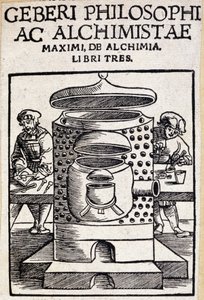 Geberi-filosof og alkymists titelblad på en alkymiaftale. Geber (v721-v815), arabisk alkymist af Unknown artist