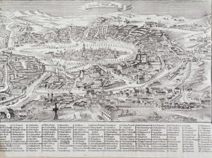 Generel udsigt over byen Wien med detaljer om de vigtigste bygninger og monumenter. Østrigs gravering fra 1800 privatsamling af Unknown artist