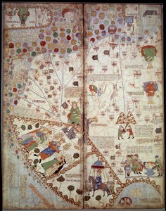 Geografisk kort: Kina, Ganges Valley, Sumatra, Ceylan. Catalansk Atlas (Catalansk kort) (Spanien). Manuskript af 1375 (Folio 2v - folio 3) af Abraham Cresques. BN, Paris af Unknown artist