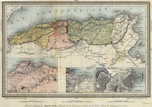 Geografisk kort over Algeriet og detaljer om provinserne Algier, Oran og Konstantin, realiseret af Amboise Tardieu af Unknown artist