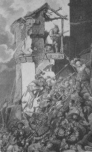 Den tyske bondekrig (1524-1526): Ødelæggelser fra Murrhardt, en lille by i Rems-Murr-Kreis, omkring 40 km nordøst for Stuttgart i hjertet af den schwabiske skov. af Unknown artist