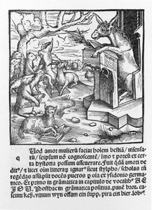 Tysk inkunabel, der forestiller et æsel, der underviser en klasse af skovdyr. 1490. af Unknown artist