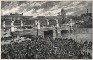 Tyske arbejdere, der gør optøjer i Berlin, bliver ryddet væk af politiet for at tillade Kaiser Wilhelms passage af Unknown artist