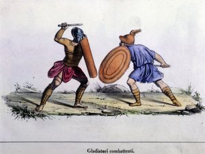 Gladiator kamp. 1800-tals gravering. af Unknown artist