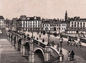 Glasgow, Skotland: udsigt over Broomielaw Bridge. i "" Verden illustrerer 168 visninger"" Udateret (slutningen af det 19. århundrede) af Unknown artist