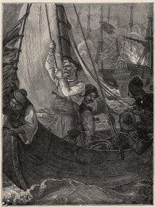 Græsk uafhængighedskrig 1821 - 1829: Konstantin (Konstantin) Kanaris (Konstantinos Canaris) brænder flagskibet for den tyrkiske flåde før Chios af Unknown artist