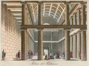 Græsk civilisation - Ideel rekonstruktion af Parthenon i Athen - indgravering fra "" Skikke og skikke for alle folk i universet. Det er historien om regeringen, lovene, militsen, om religionen i alle nationer fra de fjerneste tider op til af Unknown artist