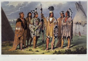 Gruppe af seks indiske høvdinge - i "" Vandring af en kunstner blandt indianerne i nordamerika"" af Paul Kane, Longmans & Roberts, London af Unknown artist