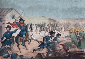 Uruguay - Uruguays borgerkrig: Giuseppe Garibaldi under slaget ved San Antonio i Uruguay den 8. februar, af Unknown artist