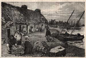 Poucheurs boliger i Concarneau - Finistere - Breatgane - indgravering i "" PATRIE" - PECTURESSE BESKRIVELSE AF FRANKRIG I 6 BIND AF LUCIEN HUARD - slutningen af ​​1800-tallet af Unknown artist
