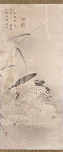 Hawks And Prey (blæk på papir) af Unknown artist