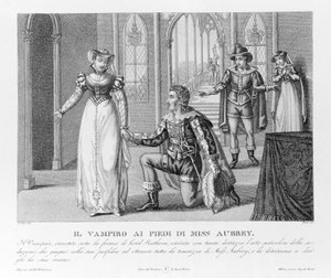 Himmelsk hævn - ifølge den nye "" The Vampire"" først tilskrevet Lord Byron (1788-1824), engelsk digter. derefter til sin sekretær Polidori. 1816. af Unknown artist