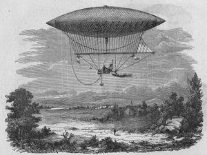Henry Giffard tester en 44 meter lang dampaerostat. I "Album of Science"", Editions Jouvet af Unknown artist