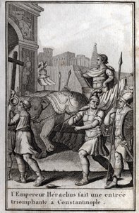 Heraclius I (Flavius Heraclius, Herakleios (ca. 575-610/641), byzantinsk kejser, gjorde en triumferende indgang til Konstantinopel. Han klatrede op på en vogn nået af fire elefanter og bragte det sande kors (det hellige kors), som var blevet taget, foran h af Unknown artist