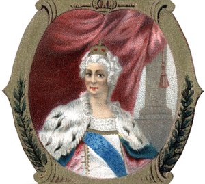 Ruslands historie: Portræt af Katarina II af Rusland (1729-1796). Sen kromolitografi af det 19. århundrede. af Unknown artist