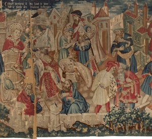 Historien om Saint Piat og Saint Eleuthère, Scene 4: Hirineus ødelægger Tournai-folkets idol af Unknown artist
