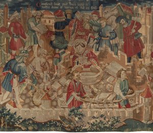 Historien om Saint Piat og Saint Eleuthère, Scene 5: Hvordan den hellige Piat grundlagde Vor Frue kirke og lavede døbefontene af Unknown artist