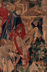Historien om Saint Piat og Saint Eleuthère, scene 8, detaljecenter. Ryttere. af Unknown artist