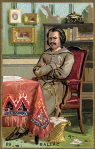 Honoré de Balzac (1799 - 1850) på sit kontor. 1800-tallets kromolitografi. af Unknown artist