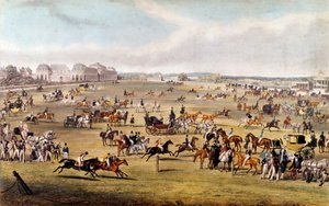 Hestevæddeløb ved Chantilly under protektion af hertugen af Orleans gravering af 1841. Privat samling af Unknown artist