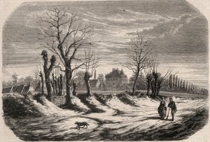 House of George Sand (1804-1876) (Aurore Dupin), baronesse Dudevant til Nohant Vic (Nohant-Vic) i Indre (36). Stik i “Le Monde illustrious”” fra 1857. Privat samling. af Unknown artist