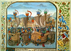 Hundredårskrigen: "" Søslaget ved Ecluse, Sluis (Holland) den 20/06/1340, som modsatte franskmanden Philippe VI af Valois mod Edward III