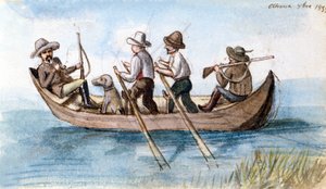 Jægere i mercet. Tegning af Unknown artist