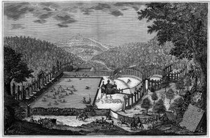 Jagt i Tyskland i 1700-tallet: en hjortejagt ved Leonberg i 1748. (Fra et fotografi). Indgravering i "" La Nature: revue des sciences et de leurs applications aux arts et a l