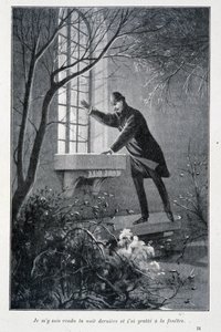 Jeg gik i går aftes og kradsede i vinduet, illustration i Conan Doyles "The Permiers Exploits of Sherlock Holmes". Sd. omkring 1890 af Unknown artist