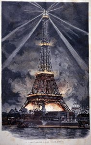 Belysning af Eiffeltårnet under verdensudstillingen i 1889. af Unknown artist