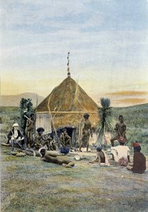 Illustration af en telegrafisk lejr nær Uarai i Ny Kaledonien. af Unknown artist