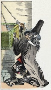 Illustration af fortællingen "Den frygtelige Raminagrobis og musene""" tegner fabler af Jean de la Fontaine. I “”Fortællinger fra hjemmet for de mindste””. Anonym gravering af det 19. århundrede. af Unknown artist