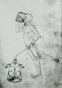 I et bind af Francesco di Giorgio optræder denne tegning, der viser en bælg til at trække vejret under vandet af Unknown artist