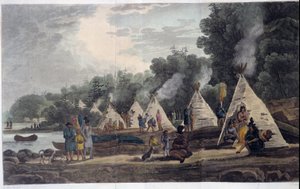 Indian Camp; i "Rejser gennem Canada", af George Heriot, red. London af Unknown artist