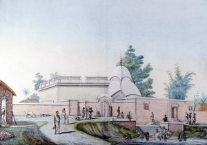 Indisk kultur og civilisation: Bad i floden Hooghly i Calcutta (eller Kolkata), Indien. Indgravering 1808. af Unknown artist