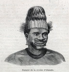 Indfødte folk i New Guinea (New Guinea): naturligt i Utamate-floden. Indgravering i "The Illustrous Universe" af Unknown artist
