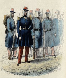 Infanteri af den franske hær i 1830 i Algeriet, officer, underofficerer og soldater, I "" L