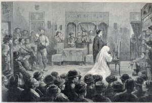 Inde i et kinesisk teater i Californien, mod slutningen af det 19. århundrede. af Unknown artist