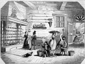 Inde i en marineålefabrik i Comacchio, Italien. af Unknown artist