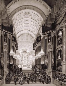 Interiør af Invalidkirken under den religiøse ceremoni den 15/12/1840. (Overførsel af aske fra Napoleon I til Invalides) af Unknown artist