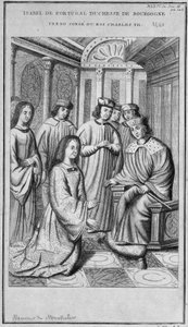Isabella af Portugal (1397-1472) Hertuginde af Bourgogne tager konge hårdt kong Charles VII. af Unknown artist