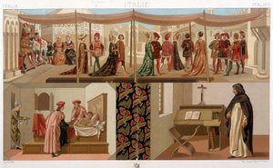 Italienske dragter fra det 15. århundrede. I "" Det historiske kostume"" af A. Racinet af Unknown artist