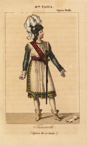 Den italienske sopransangerinde Giuditta Pasta i hovedrollen som Tancredi i operaen af ​​samme navn af Gioachino Rossini opført på Opera Buffa, Paris af Unknown artist