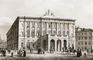 Italien, Trieste, Udsigt over Teatro Grande, gravering af Unknown artist
