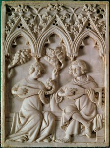 Elfenbenstablet, der repræsenterer to musikere. 14. århundrede. Paris, Nationalmuseet for middelalderen, Thermes de Cluny af Unknown artist