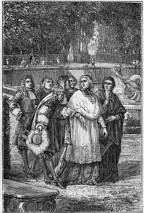 Jacques-Benigne (Jacques Benigne) Bossuet (1627-1704), fransk prælât og forfatter i filosoffernes gyde i Versailles. Gravering af det 19. århundrede. af Unknown artist