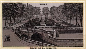 Jardin de la Fontaine i Nimes (Gard, Languedoc-Roussillon). Kromolitografi i slutningen af ​​det 19. århundrede. af Unknown artist